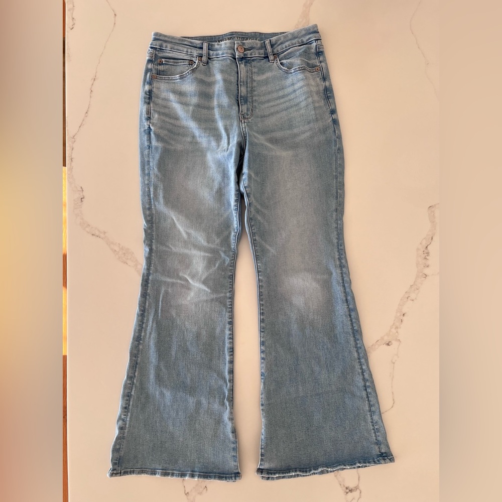 American Eagle curvy super high rise flare light wash jeans